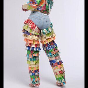 Akira Life Is But a Dream Brocade Ruffle Denim Jeans Women's XL